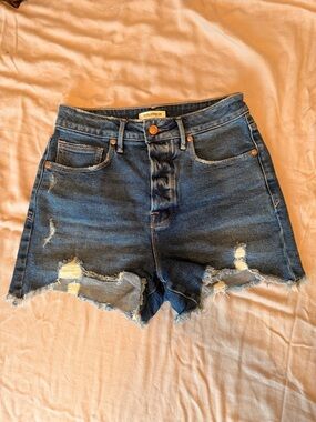 Good American High-Rise Distressed Denim Shorts - Dark Blue